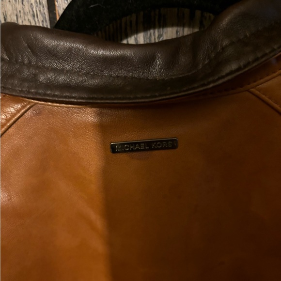 Michael Kors Mens Leather Jacket Brown Cognac Zipper Moto Mens Med - Picture 4 of 10